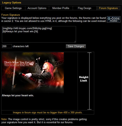 Screenshot of Legacy's Forum Signature Controls